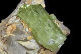 Lustrous, Yellow Apatite Crystal on Calcite - Morocco #84322-1
